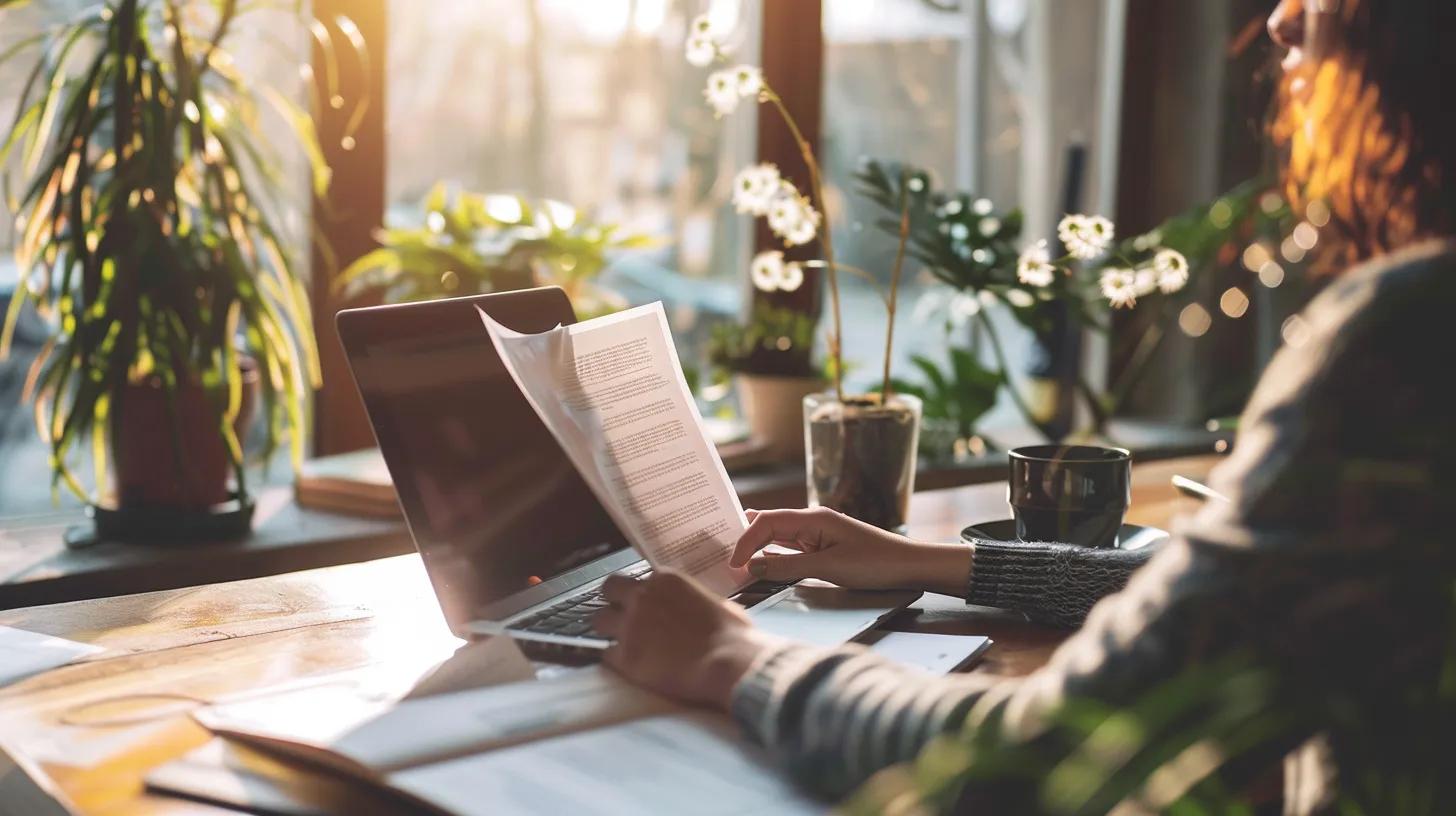 Small business owner reviewing tax documents at a comfortable desk