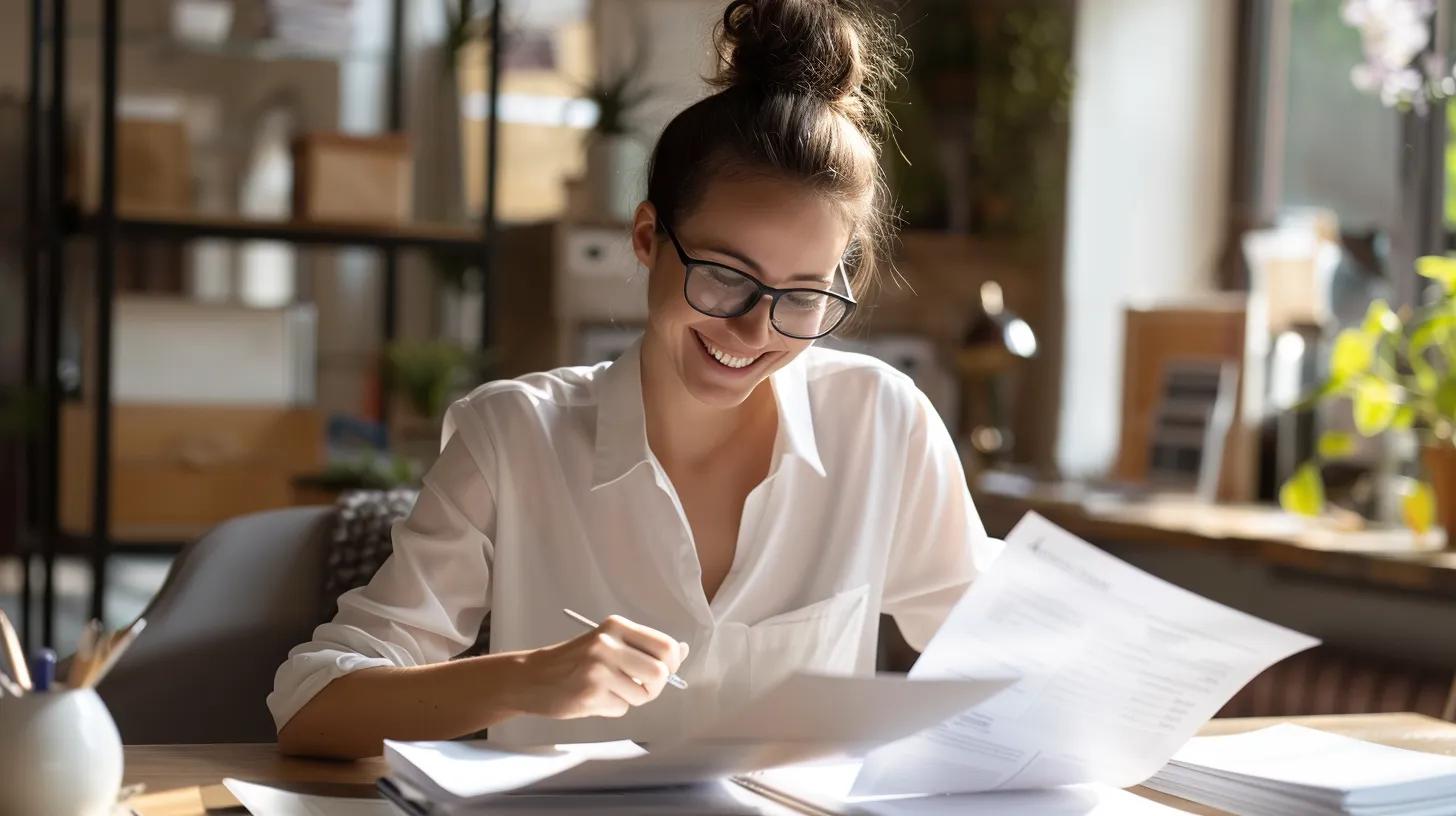 Small business owner organising receipts for tax deductions